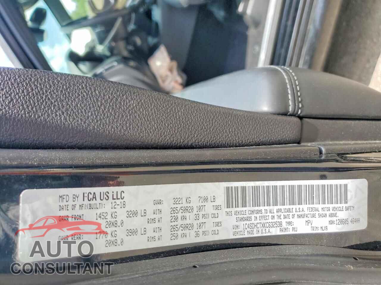 DODGE DURANGO 2019 - 1C4SDHCTXKC632538
