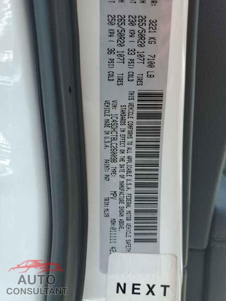 DODGE DURANGO 2020 - 1C4SDHCT8LC260098