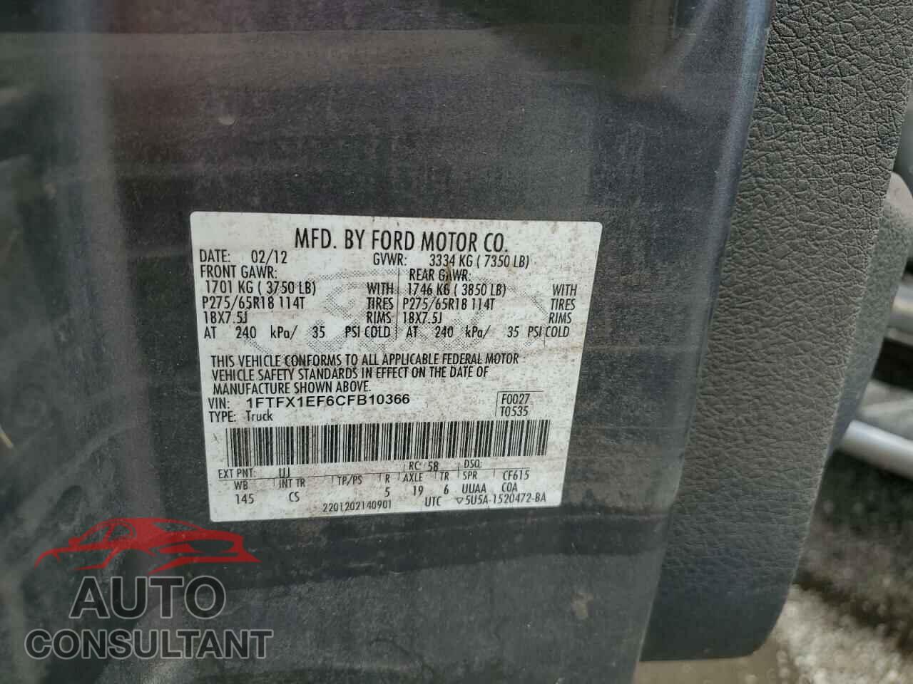 FORD F-150 2012 - 1FTFX1EF6CFB10366