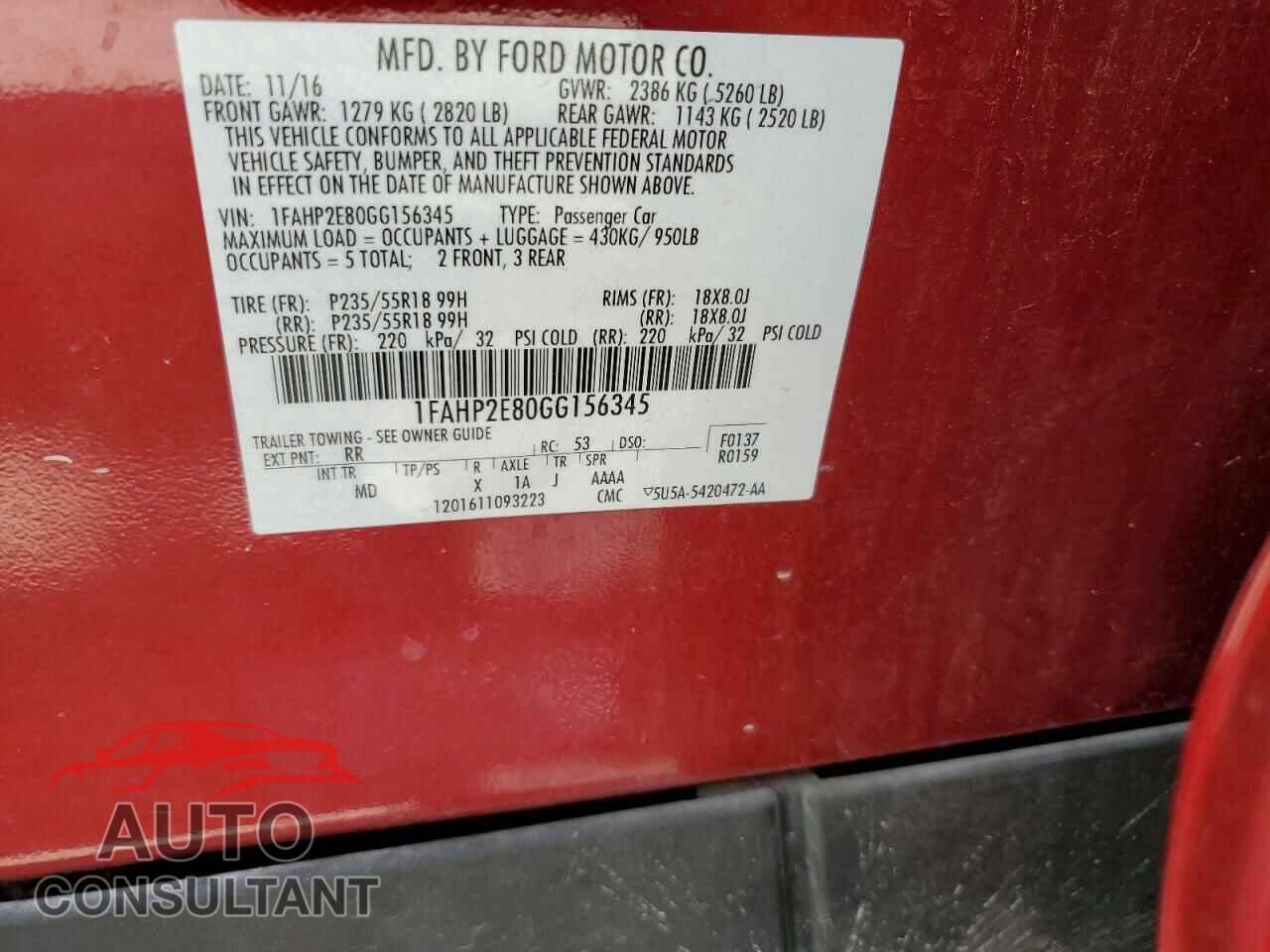FORD TAURUS 2016 - 1FAHP2E80GG156345