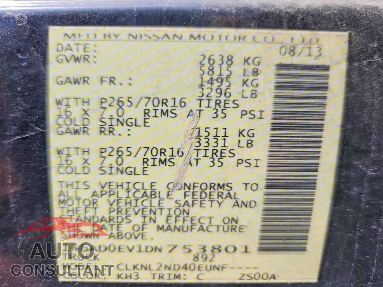 NISSAN FRONTIER 2013 - 1N6AD0EV1DN753801