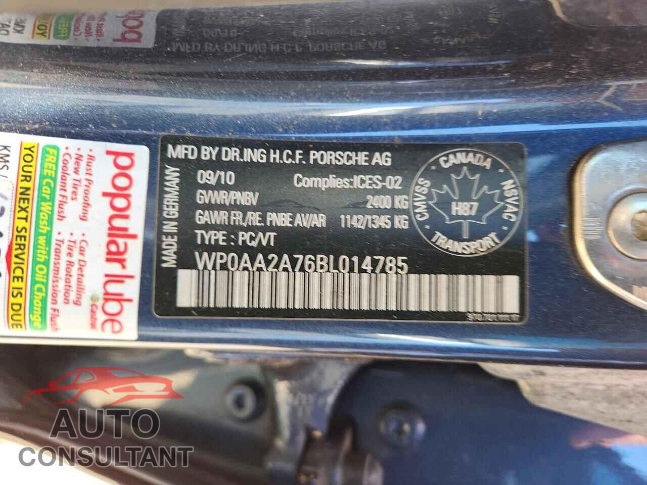PORSCHE PANAMERA 2011 - WP0AA2A76BL014785
