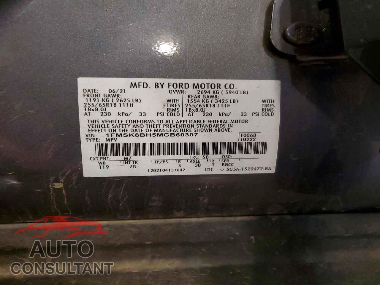 FORD EXPLORER 2021 - 1FMSK8BH5MGB60307