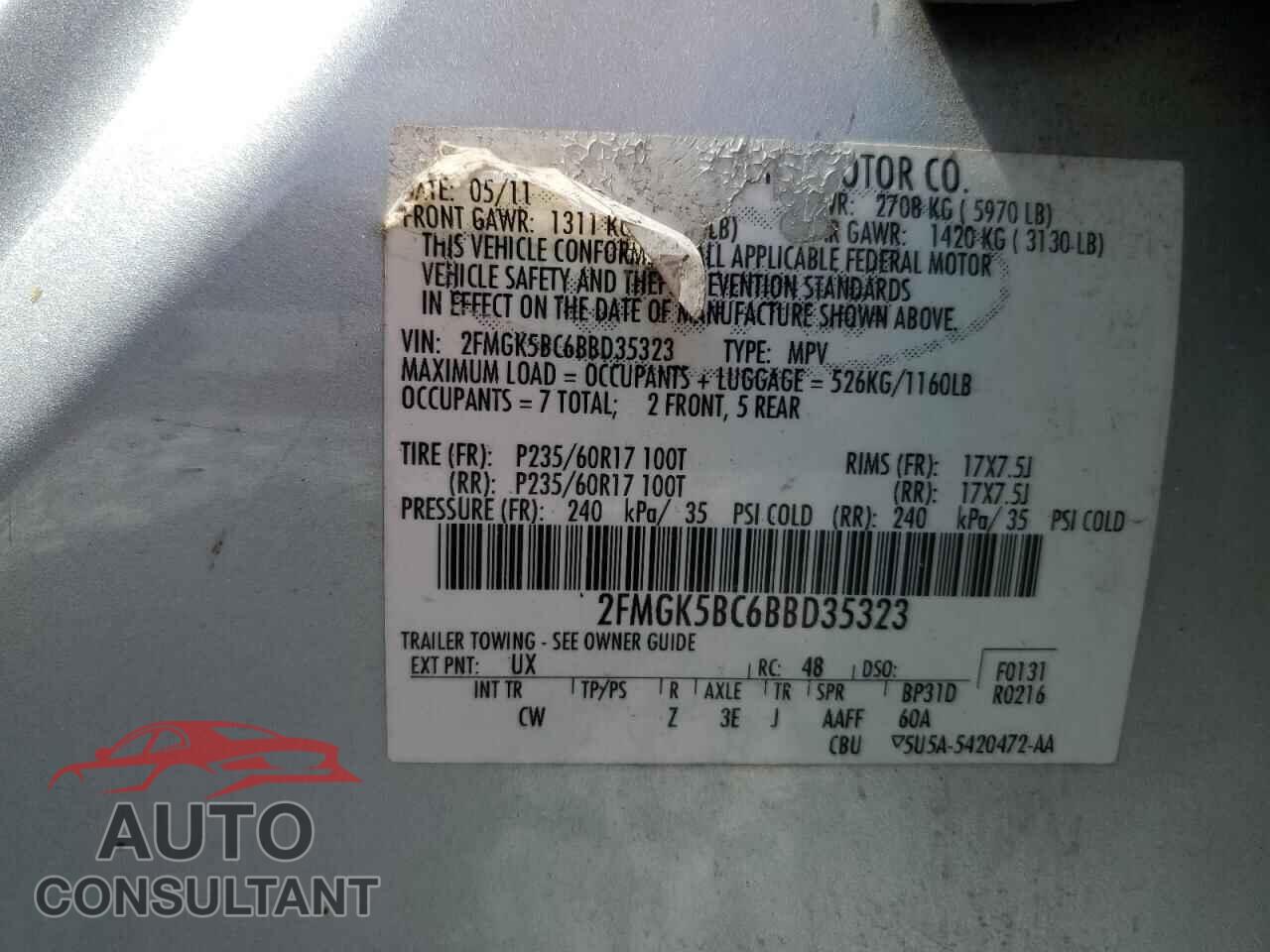 FORD FLEX 2011 - 2FMGK5BC6BBD35323