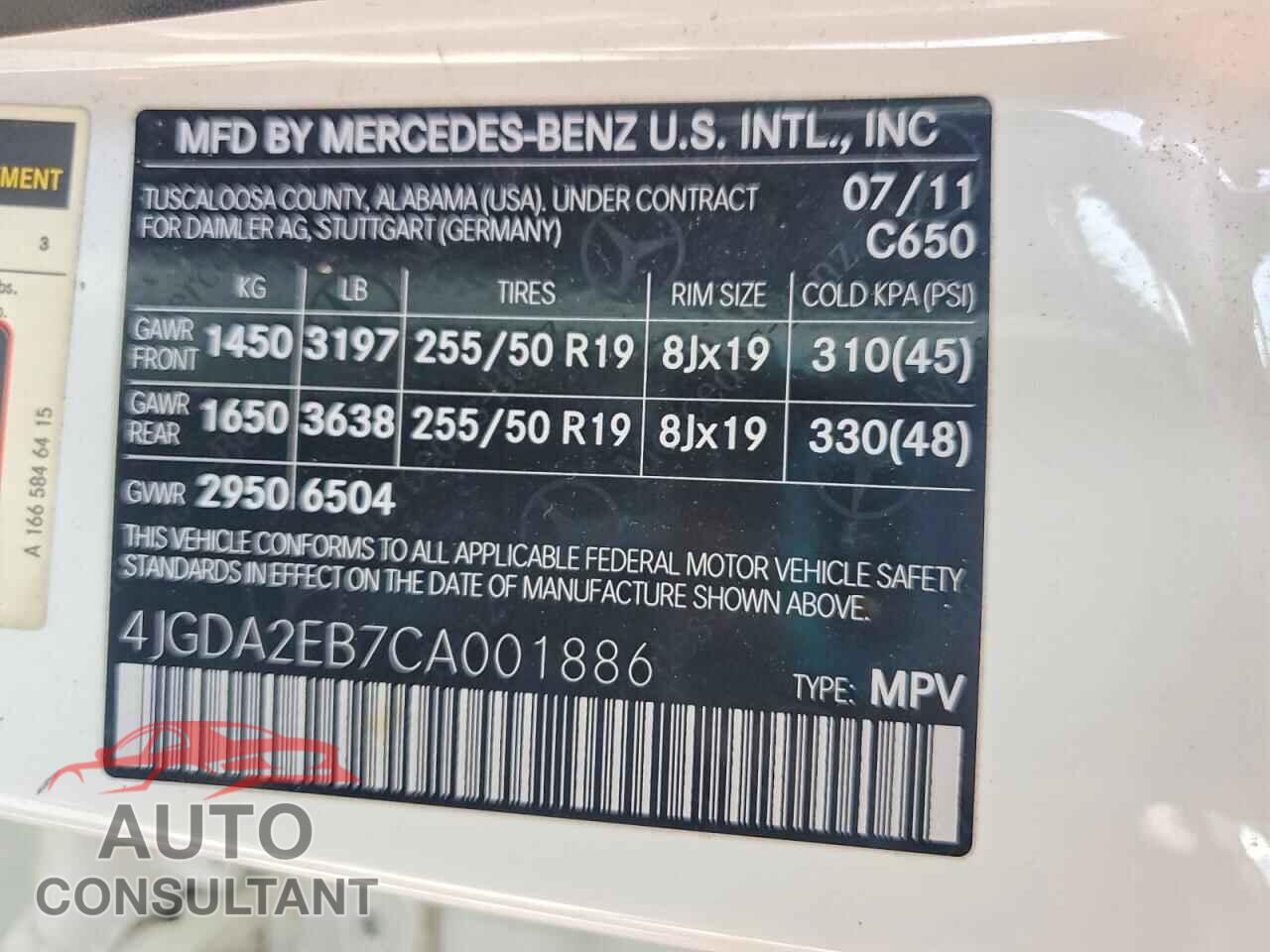 MERCEDES-BENZ M-CLASS 2012 - 4JGDA2EB7CA001886