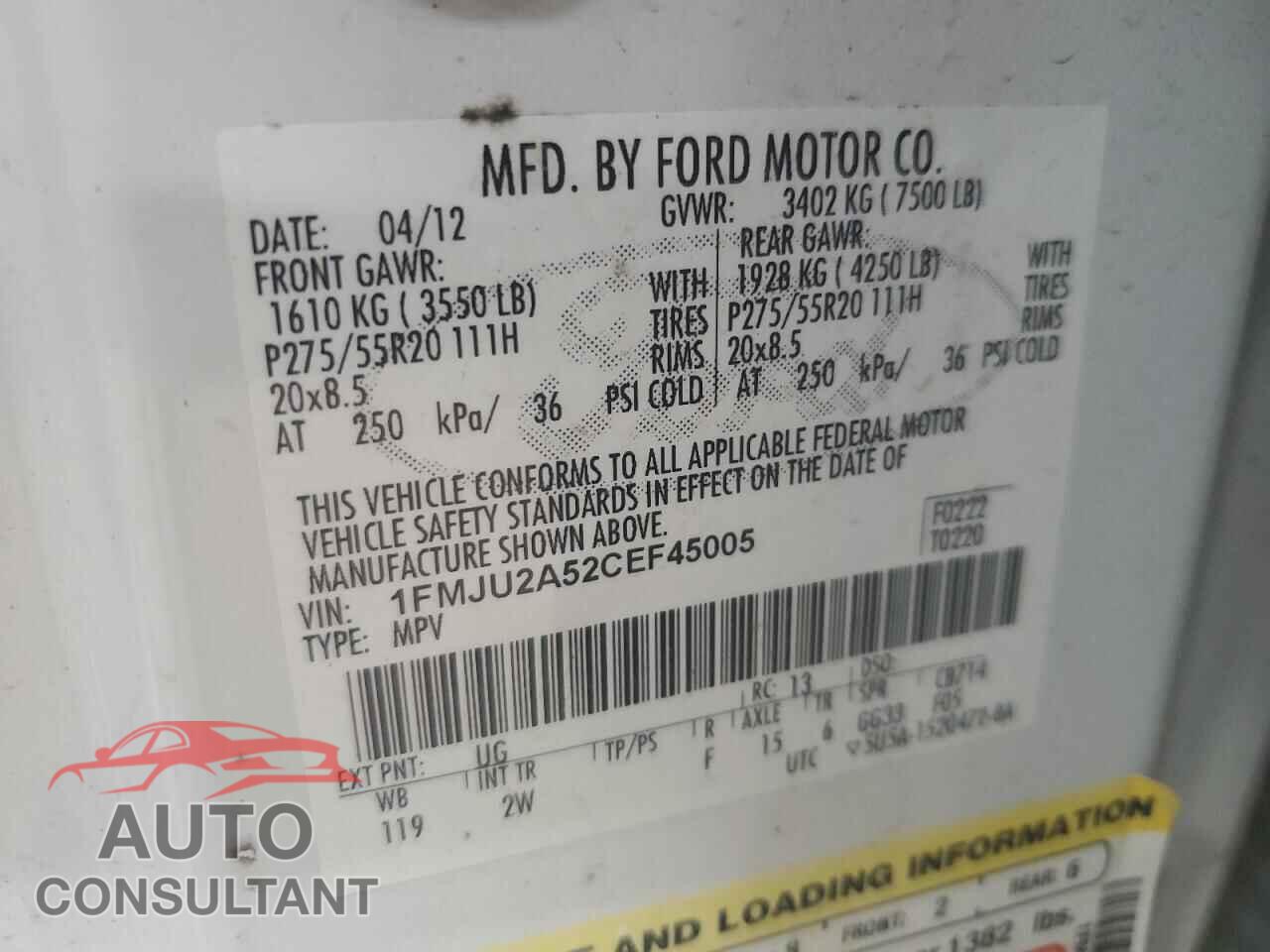 FORD EXPEDITION 2012 - 1FMJU2A52CEF45005