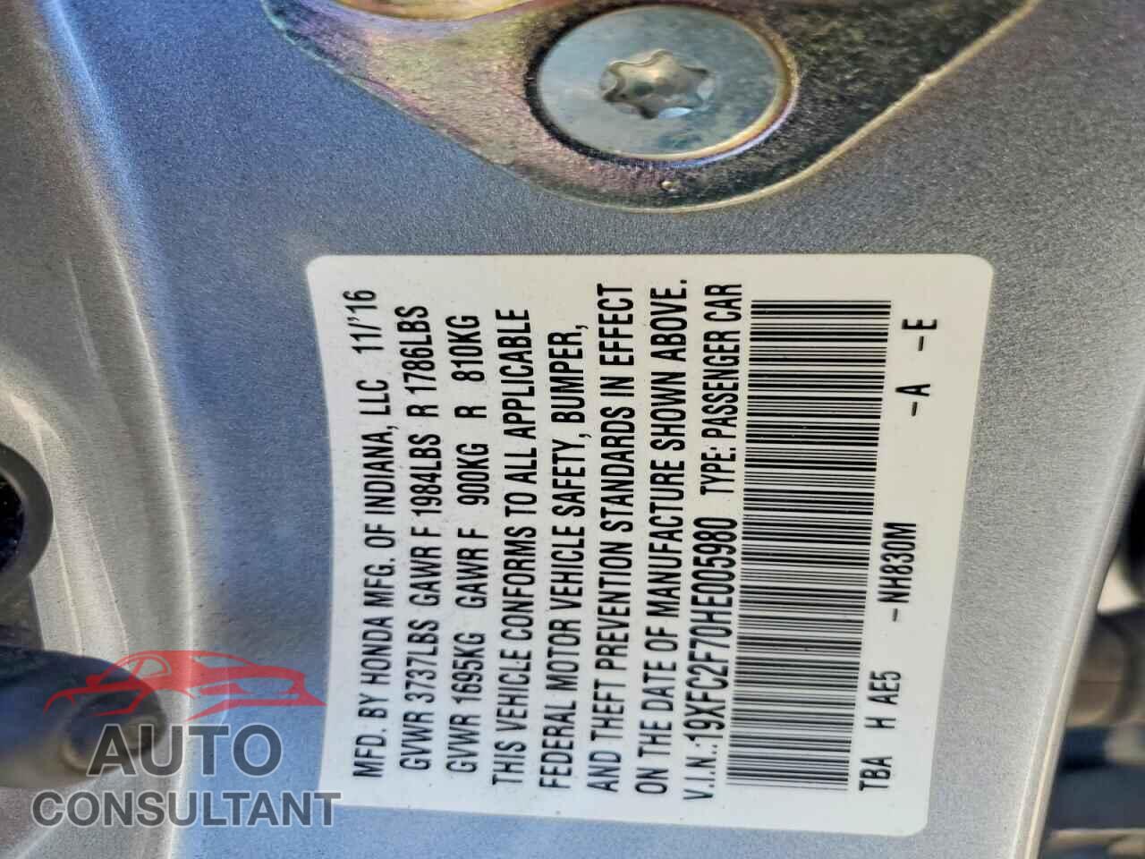 HONDA CIVIC 2017 - 19XFC2F70HE005980