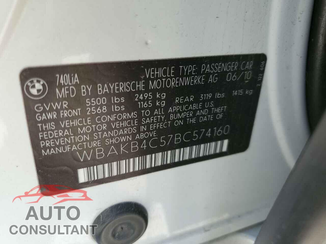 BMW 7 SERIES 2011 - WBAKB4C57BC574160