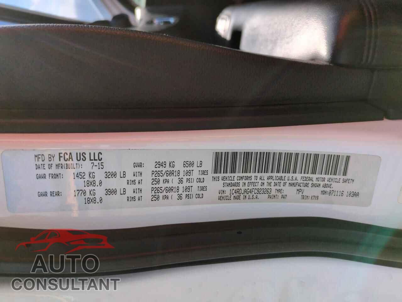 DODGE DURANGO 2015 - 1C4RDJAG4FC923263