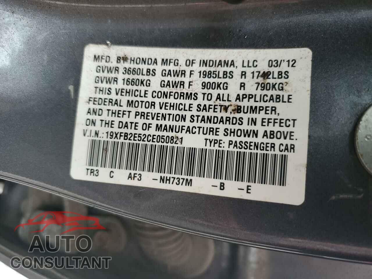 HONDA CIVIC 2012 - 19XFB2E52CE050821