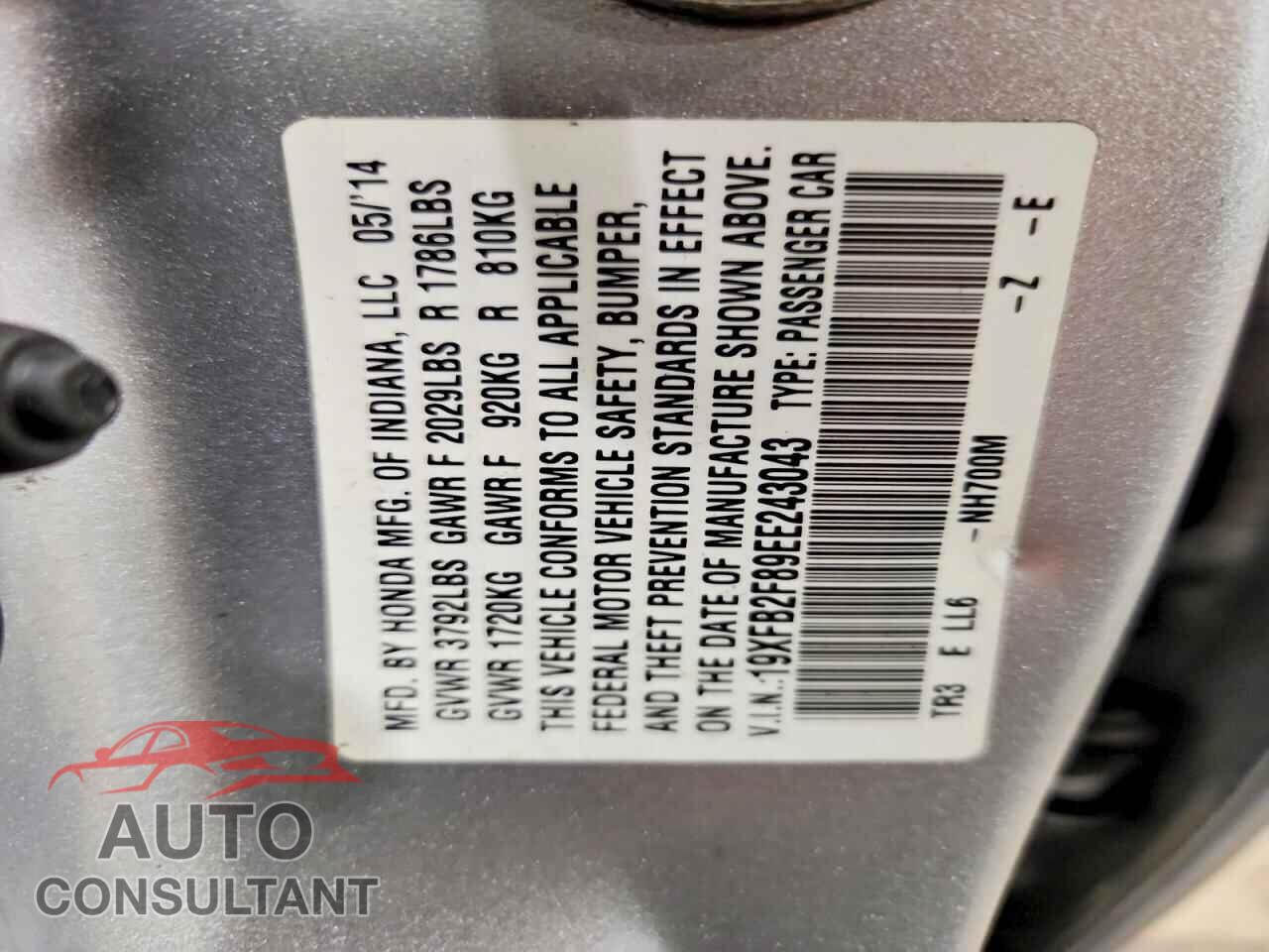 HONDA CIVIC 2014 - 19XFB2F89EE243043