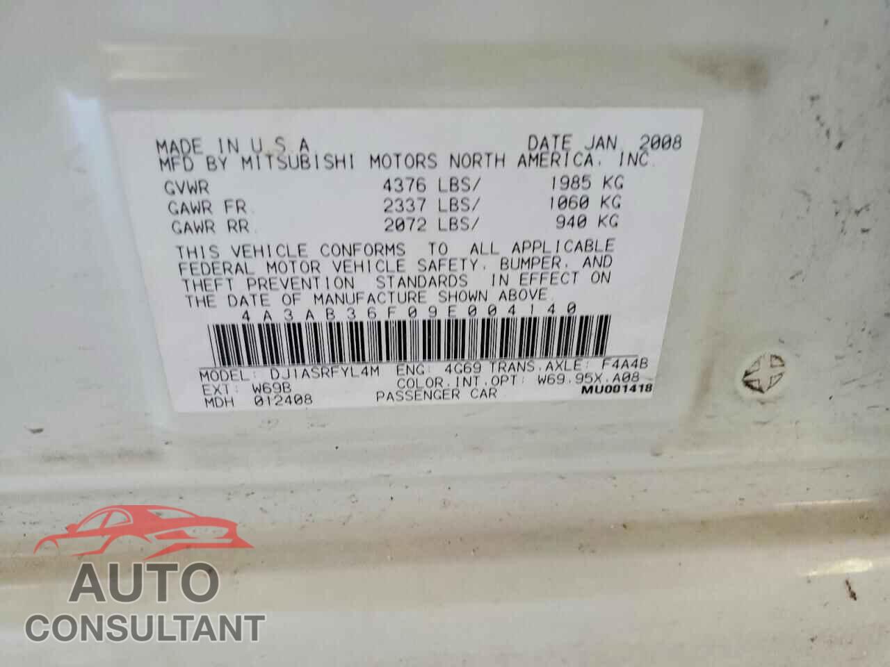 MITSUBISHI GALANT 2009 - 4A3AB36F09E004140
