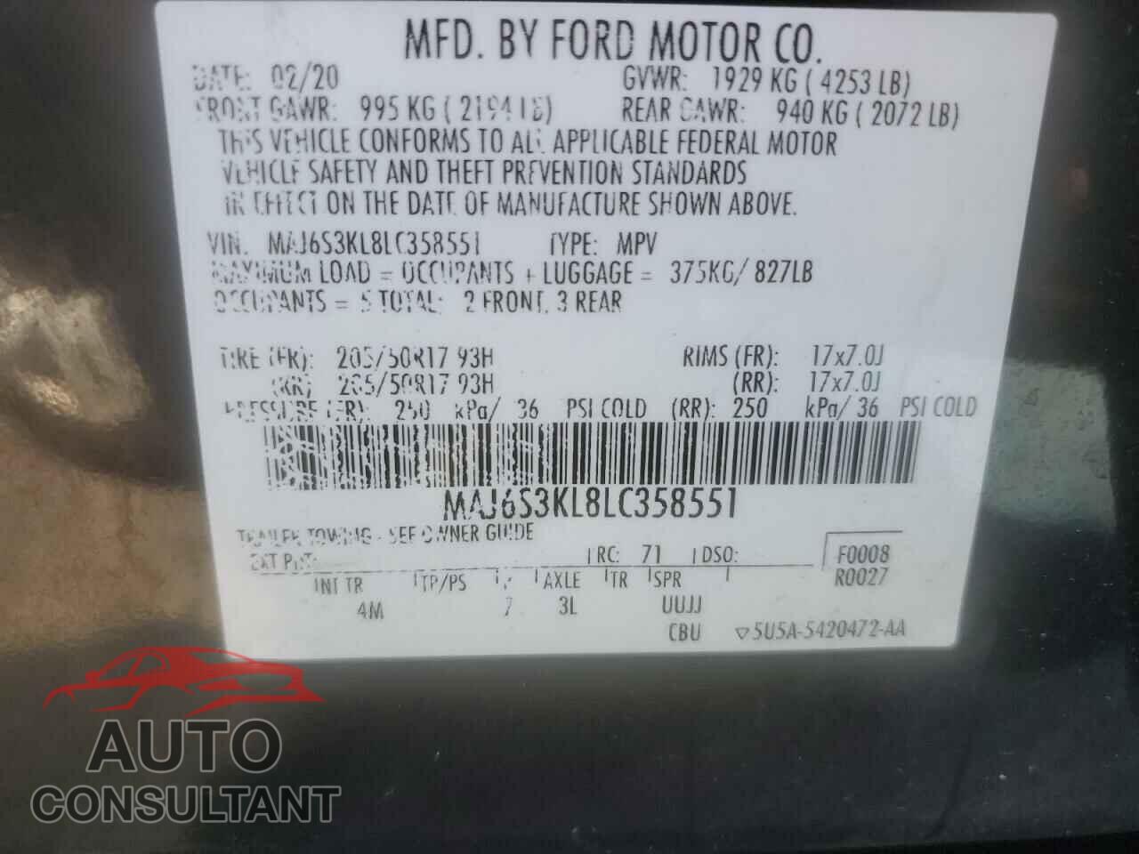 FORD ECOSPORT 2020 - MAJ6S3KL8LC358551