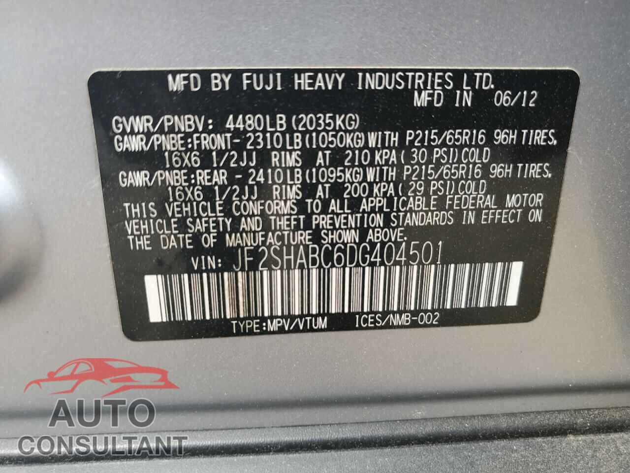 SUBARU FORESTER 2013 - JF2SHABC6DG404501