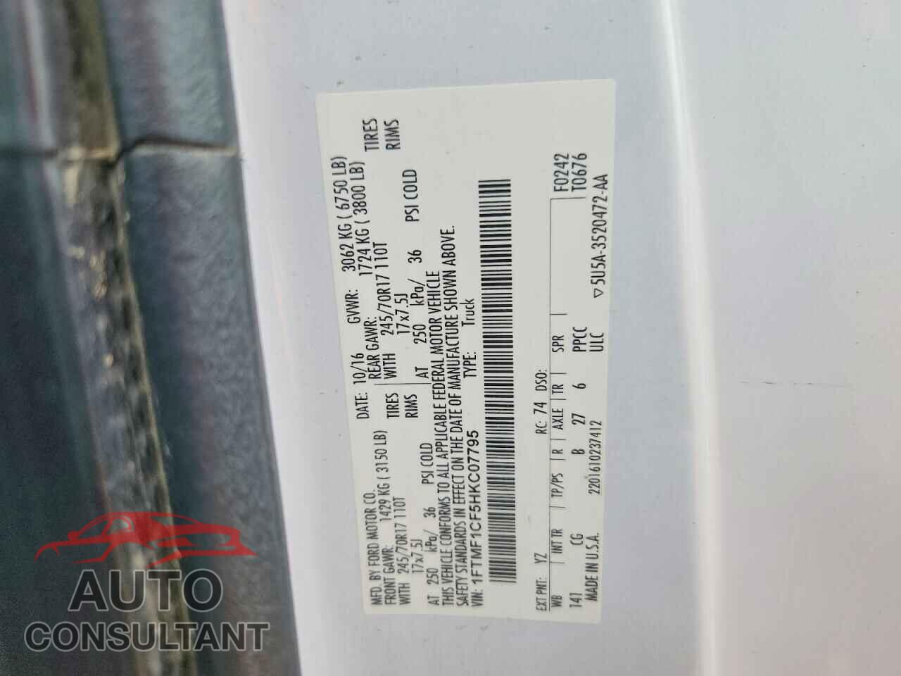 FORD F150 2017 - 1FTMF1CF5HKC07795