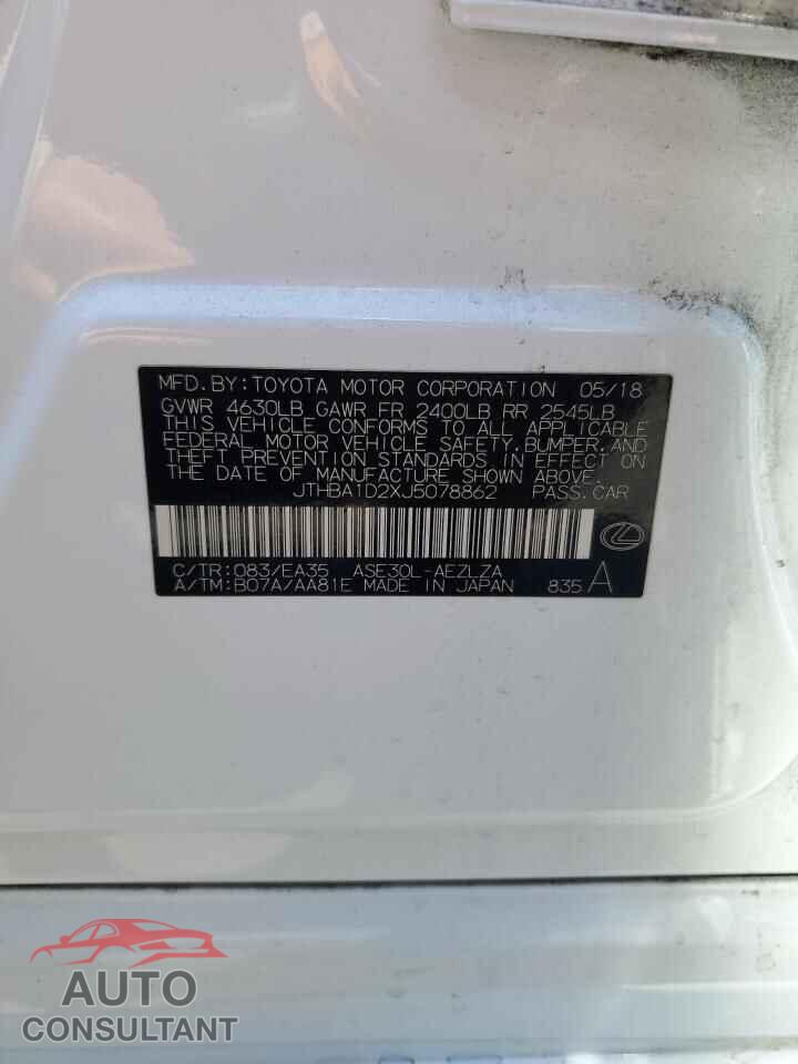 LEXUS IS 2018 - JTHBA1D2XJ5078862
