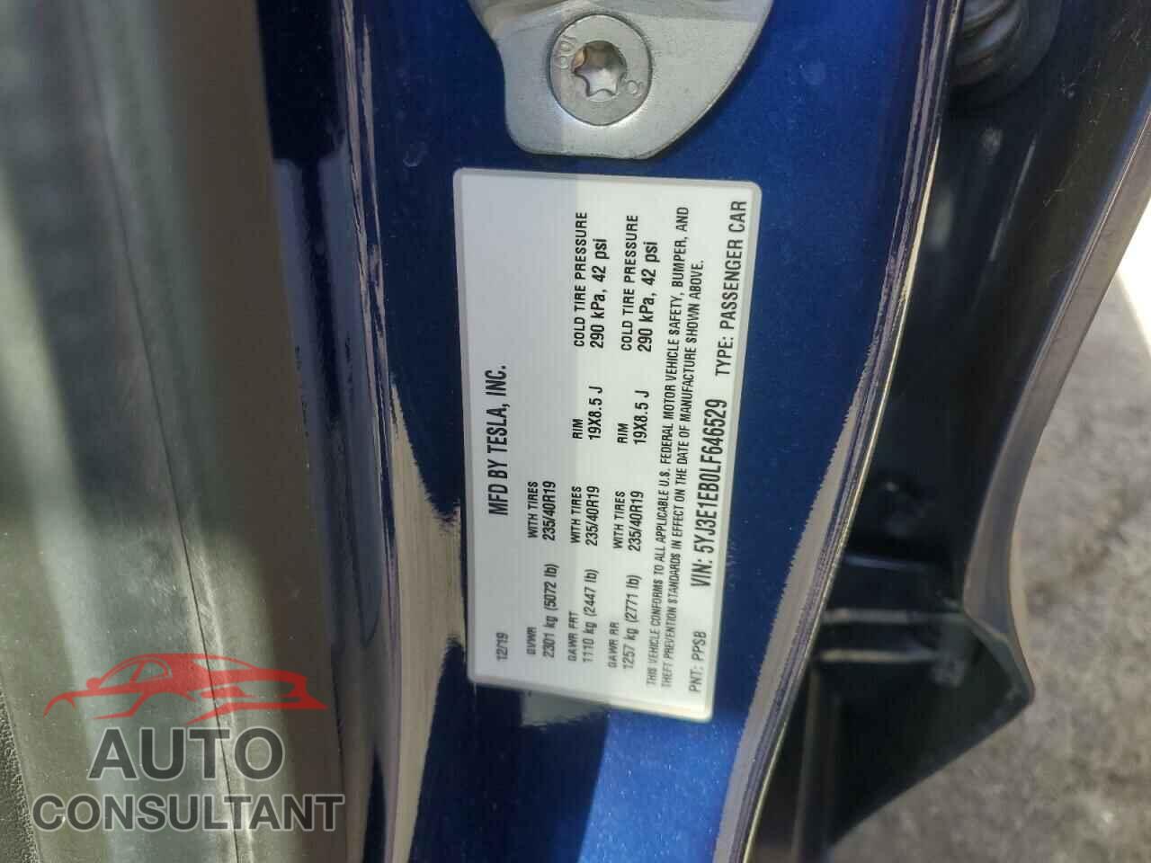 TESLA MODEL 3 2020 - 5YJ3E1EB0LF646529