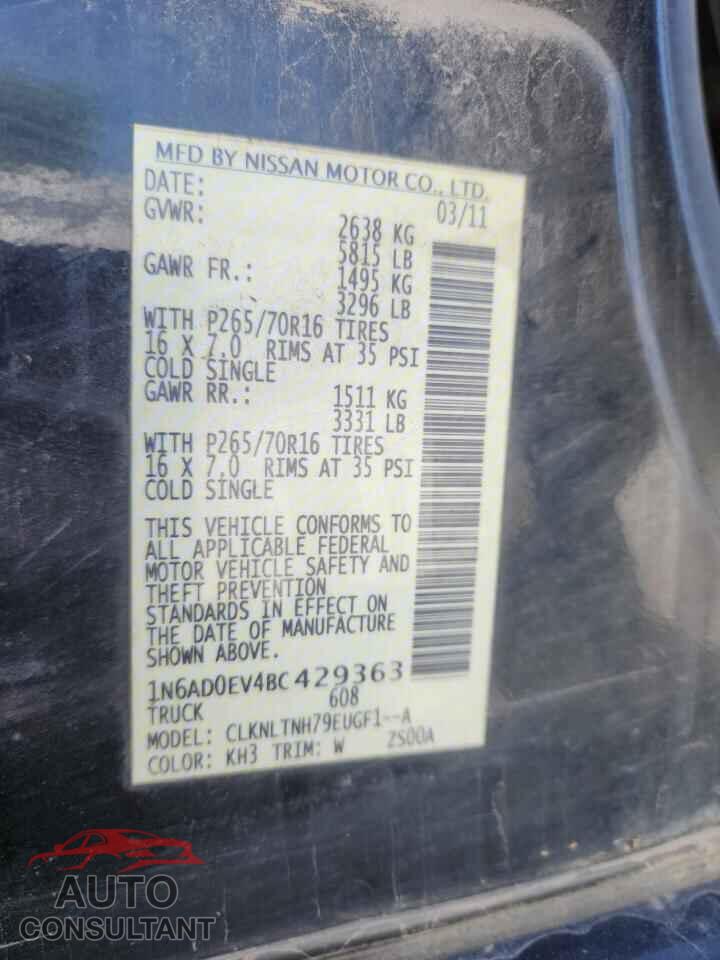 NISSAN FRONTIER 2011 - 1N6AD0EV4BC429363