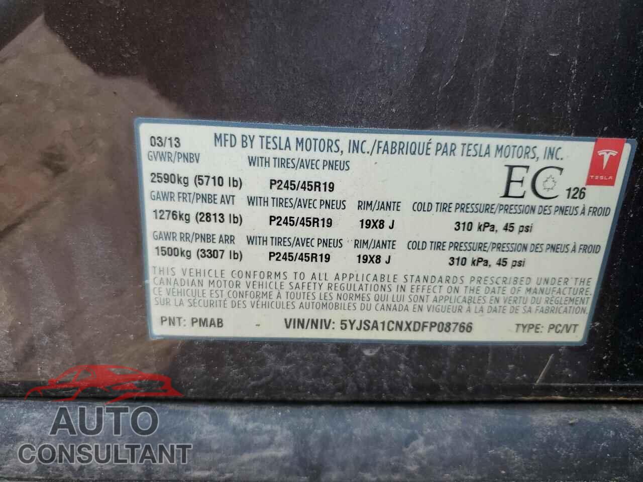 TESLA MODEL S 2013 - 5YJSA1CNXDFP08766