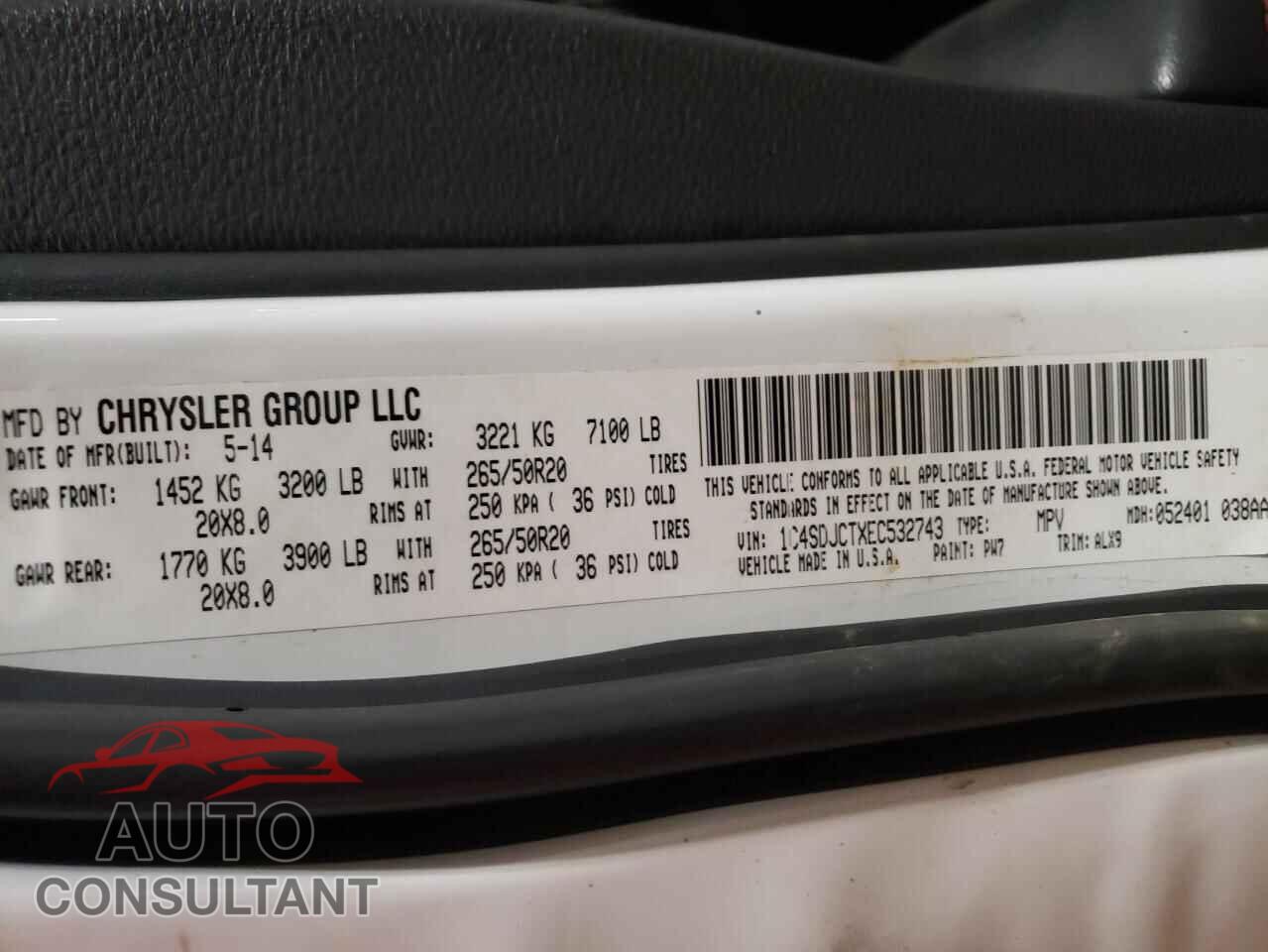 DODGE DURANGO 2014 - 1C4SDJCTXEC532743