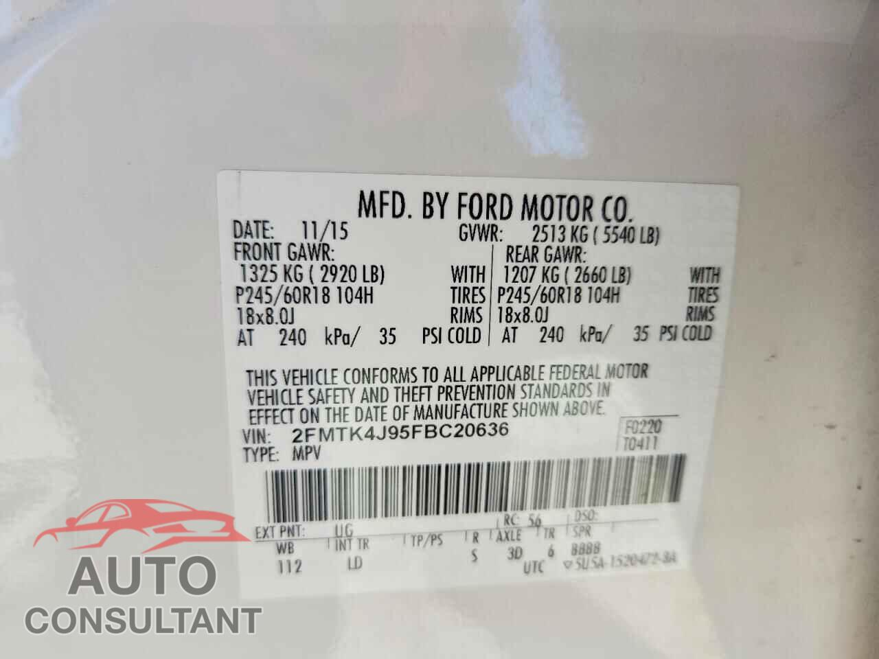 FORD EDGE 2015 - 2FMTK4J95FBC20636