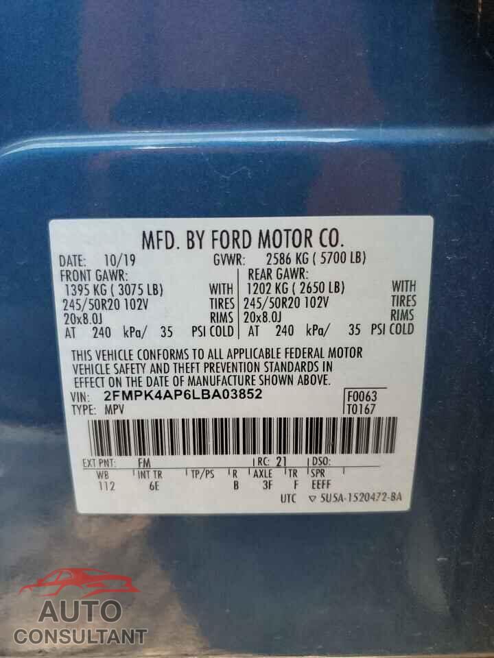 FORD EDGE 2020 - 2FMPK4AP6LBA03852