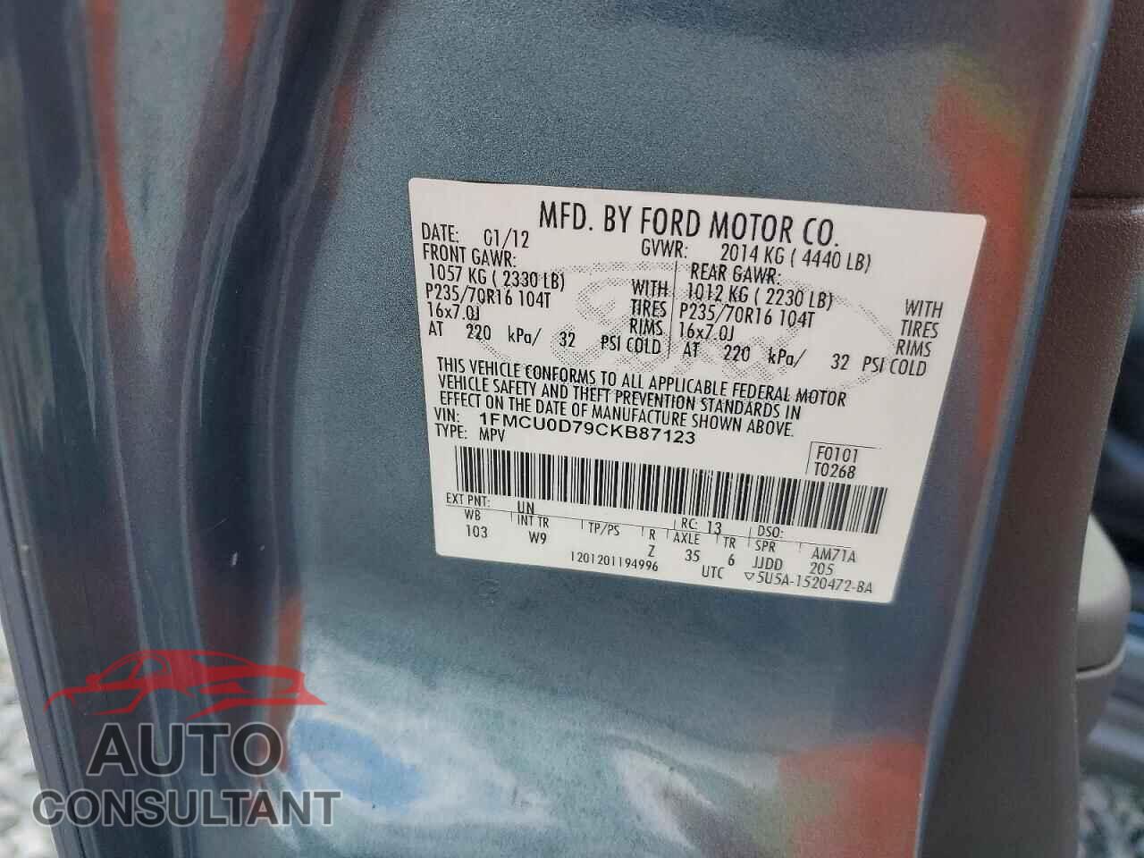 FORD ESCAPE 2012 - 1FMCU0D79CKB87123