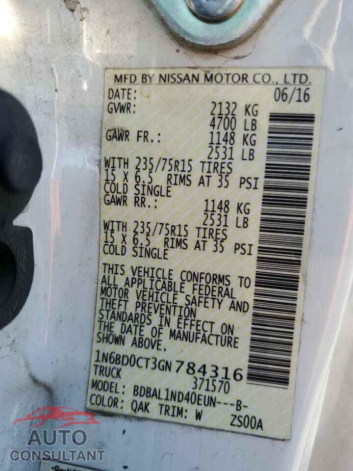 NISSAN FRONTIER 2016 - 1N6BD0CT3GN784316
