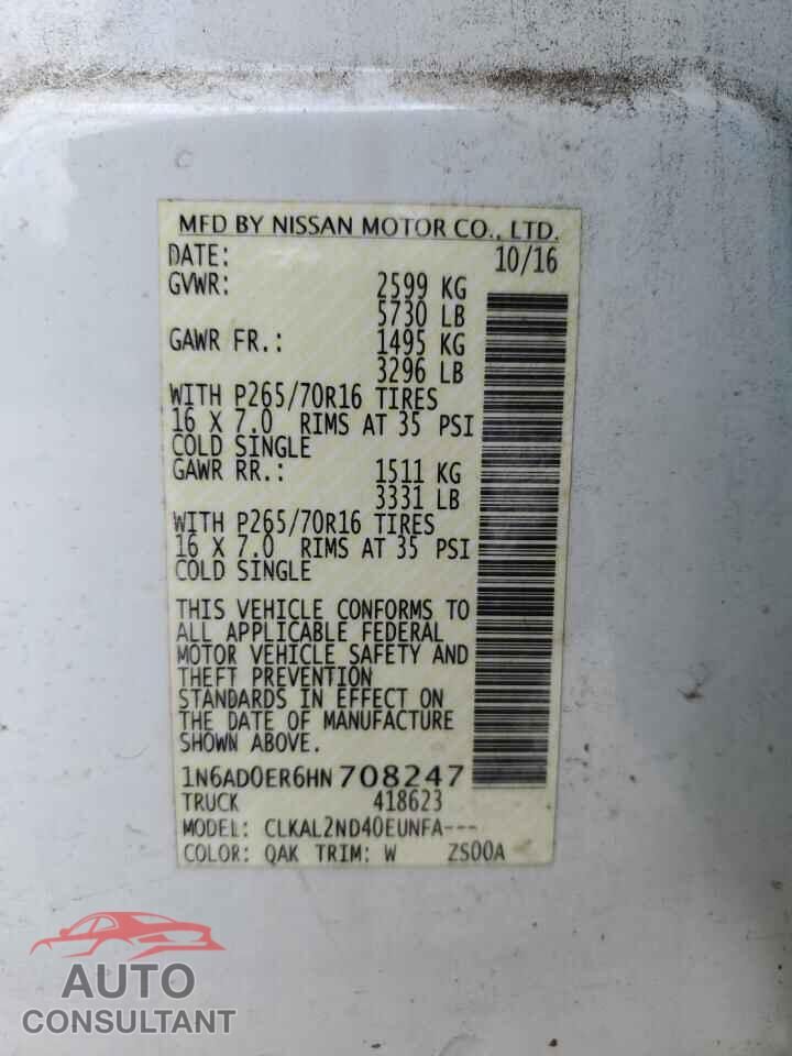 NISSAN FRONTIER 2017 - 1N6AD0ER6HN708247