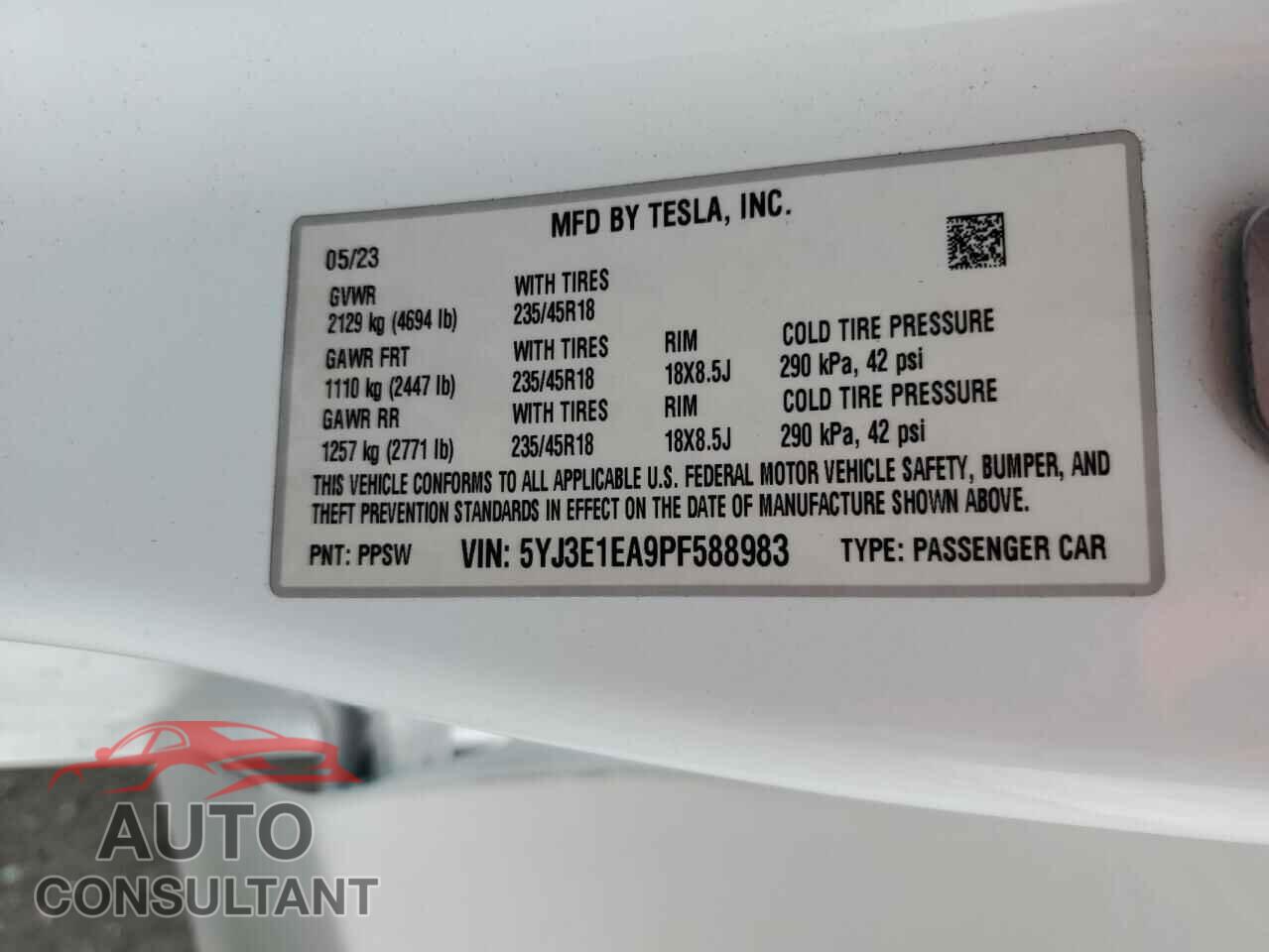 TESLA MODEL 3 2023 - 5YJ3E1EA9PF588983