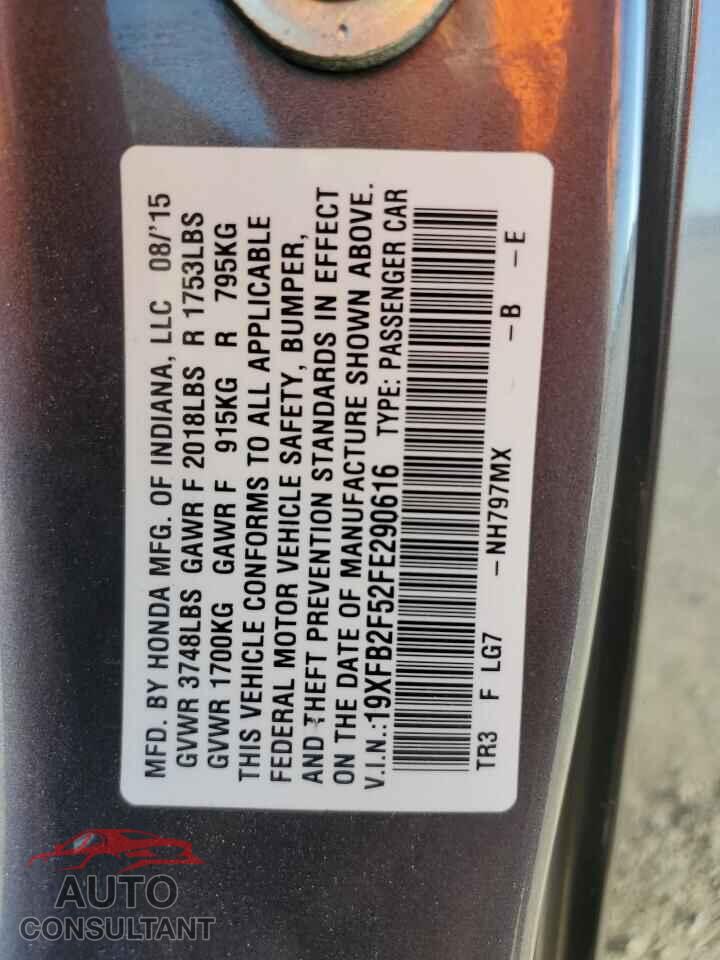 HONDA CIVIC 2015 - 19XFB2F52FE290616