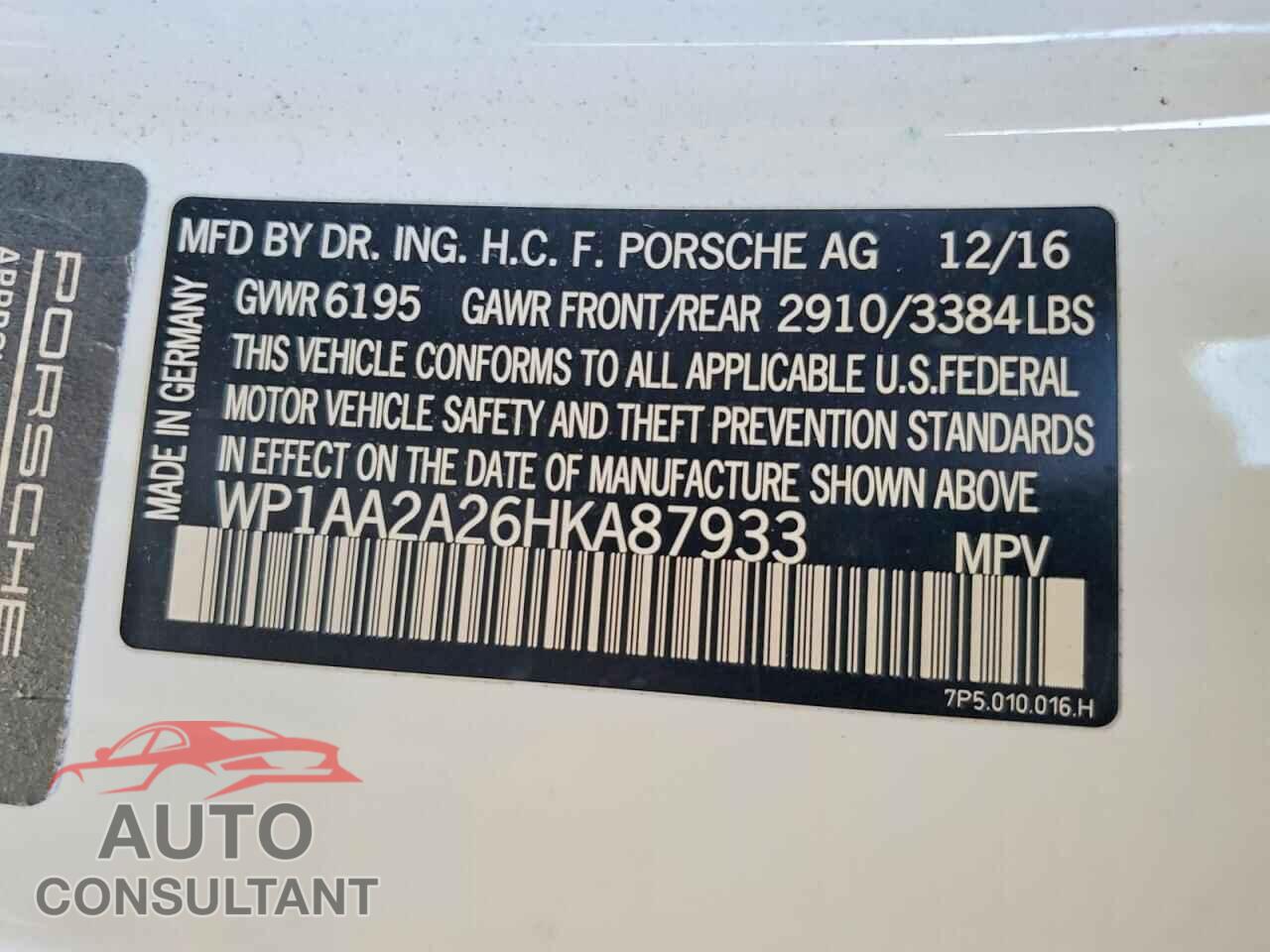 PORSCHE CAYENNE 2017 - WP1AA2A26HKA87933