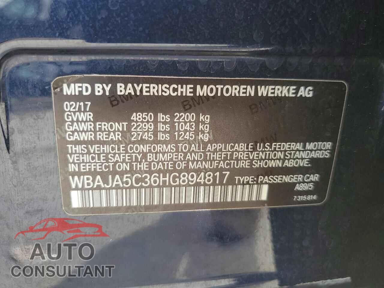 BMW 5 SERIES 2017 - WBAJA5C36HG894817