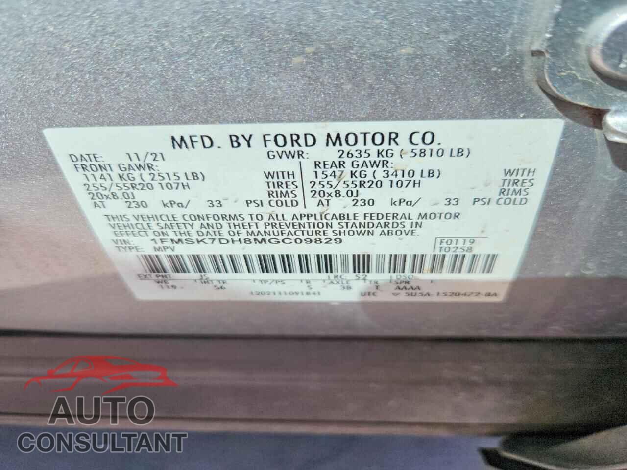 FORD EXPLORER 2021 - 1FMSK7DH8MGC09829
