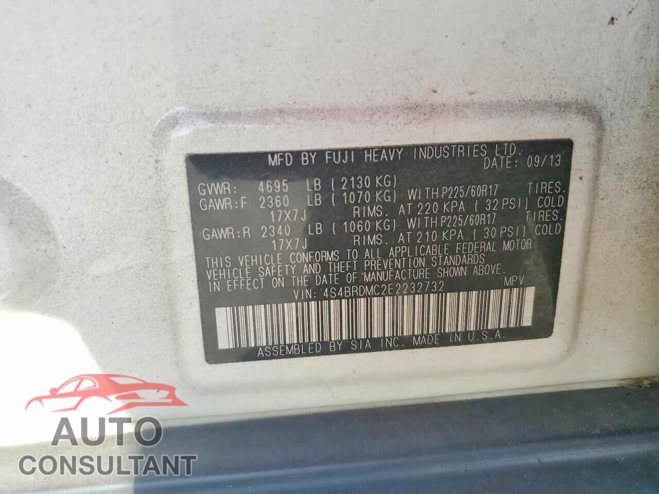 SUBARU OUTBACK 2014 - 4S4BRDMC2E2232732