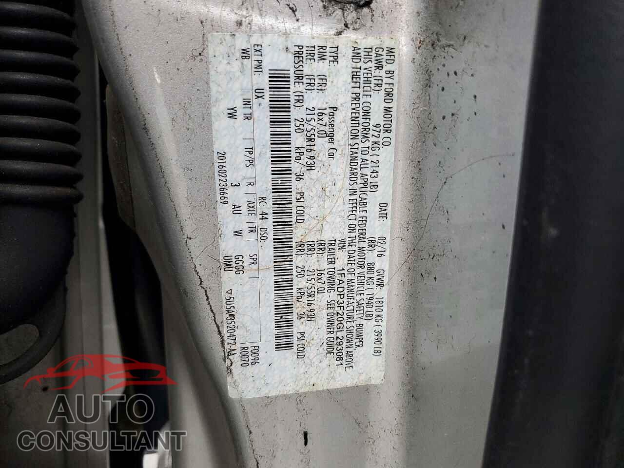 FORD FOCUS 2016 - 1FADP3F20GL293081