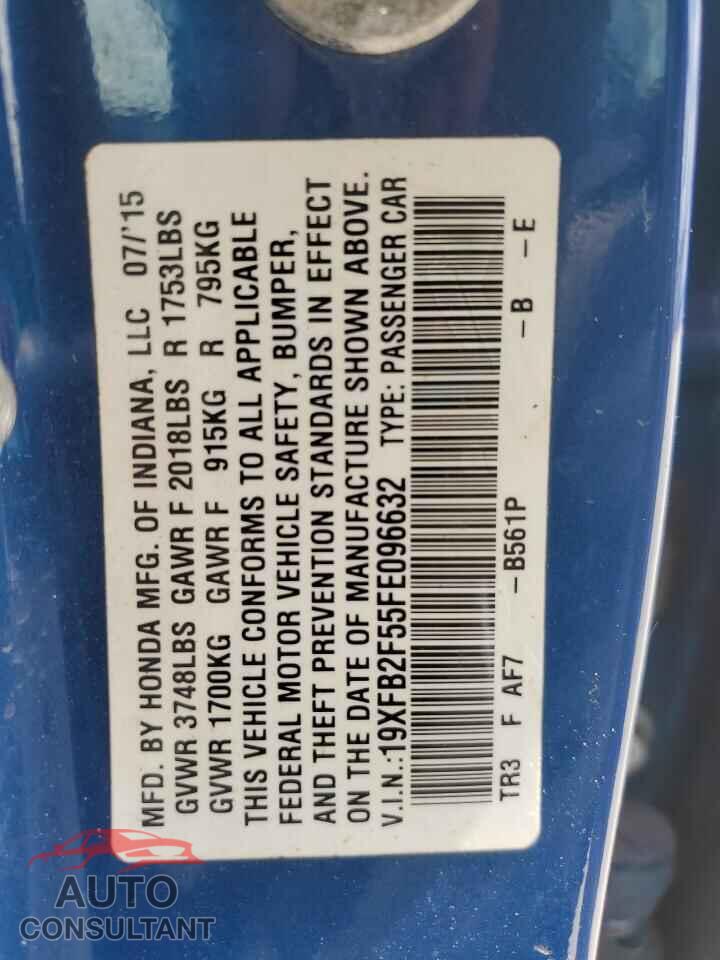 HONDA CIVIC 2015 - 19XFB2F55FE096632