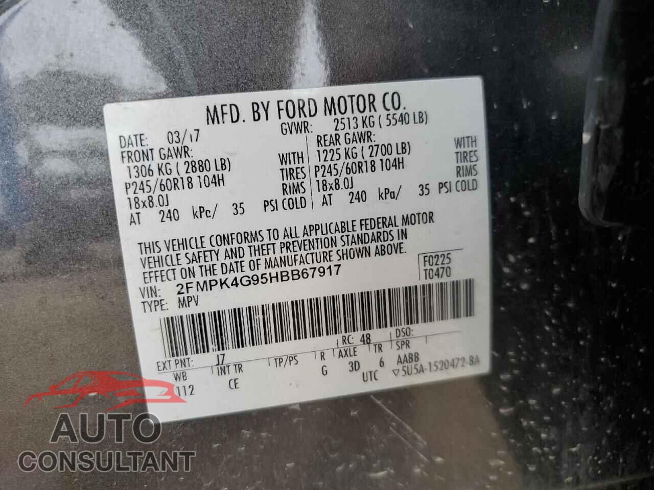 FORD EDGE 2017 - 2FMPK4G95HBB67917