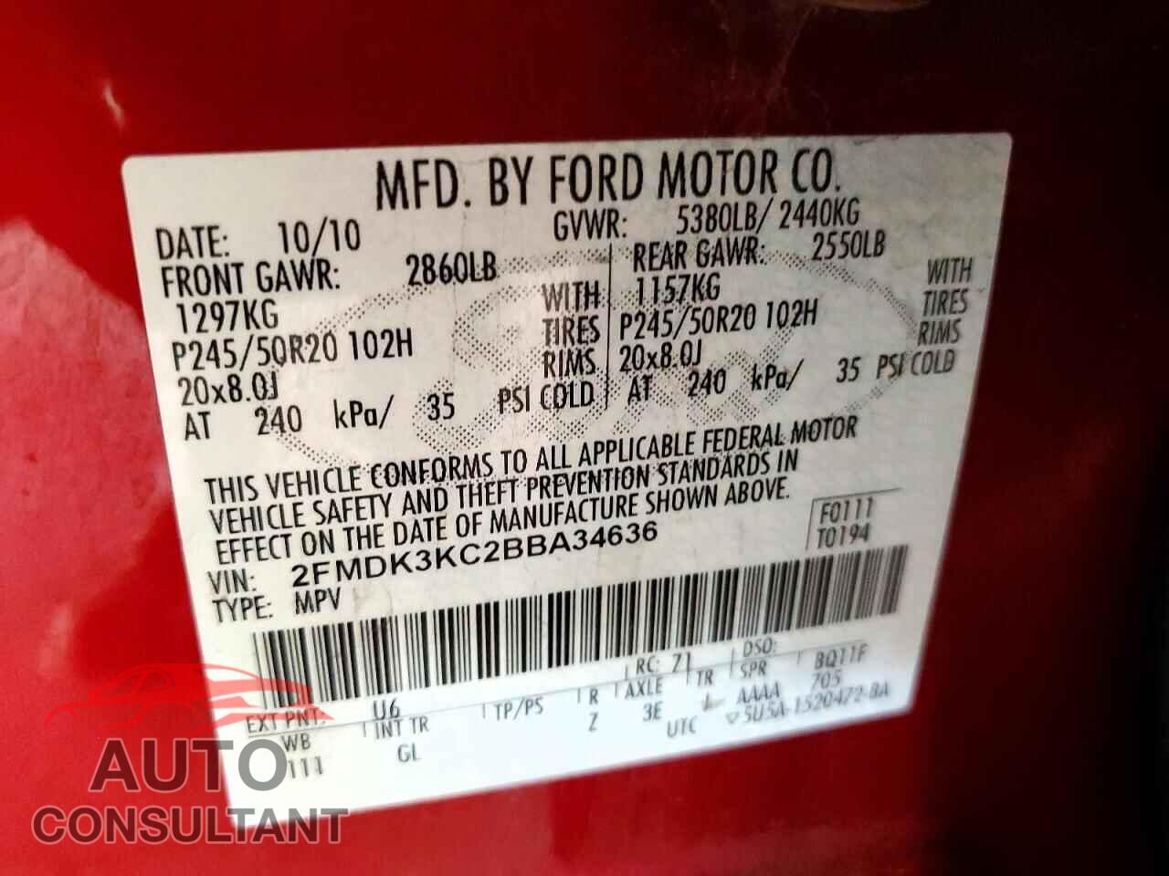 FORD EDGE 2011 - 2FMDK3KC2BBA34636