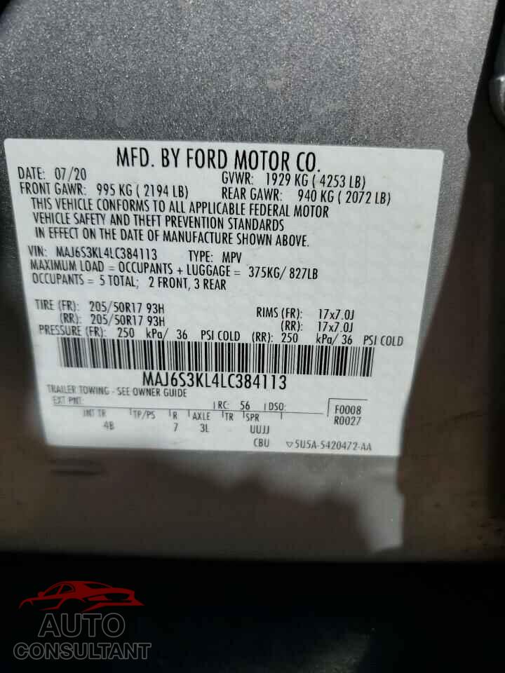FORD ECOSPORT 2020 - MAJ6S3KL4LC384113