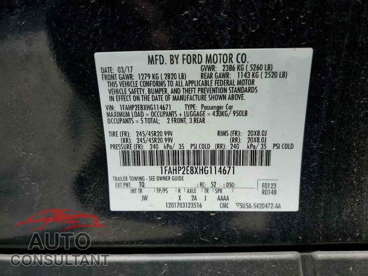FORD TAURUS 2017 - 1FAHP2E8XHG114671