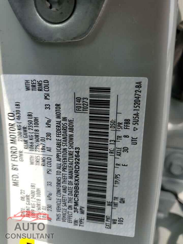 FORD BRONCO 2022 - 3FMCR9B6XNRD92643