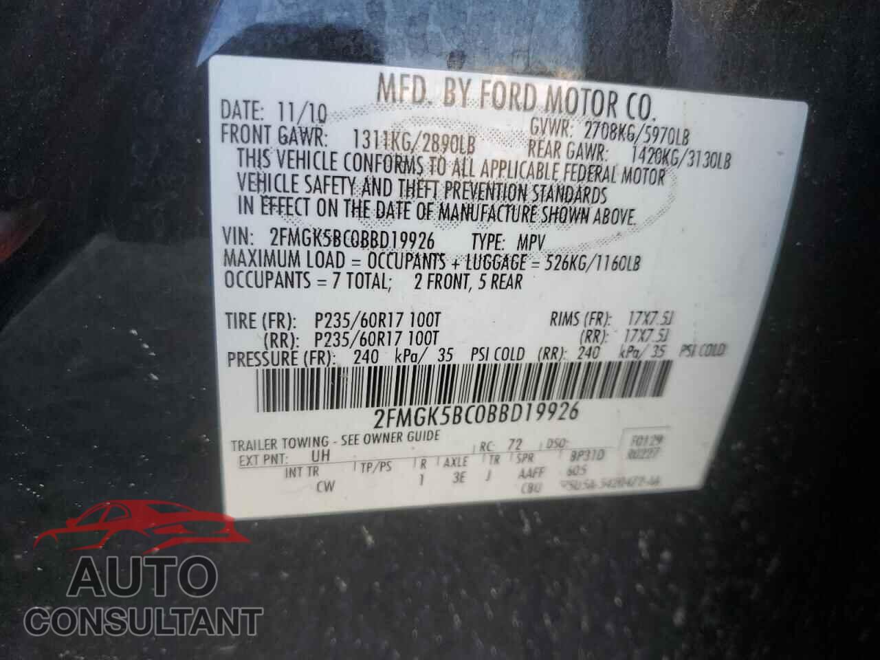 FORD FLEX 2011 - 2FMGK5BC0BBD19926