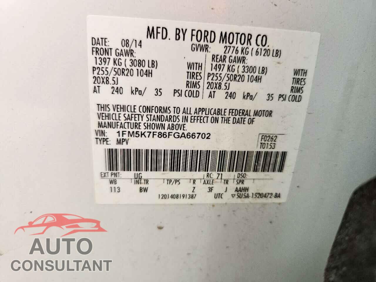 FORD EXPLORER 2015 - 1FM5K7F86FGA66702