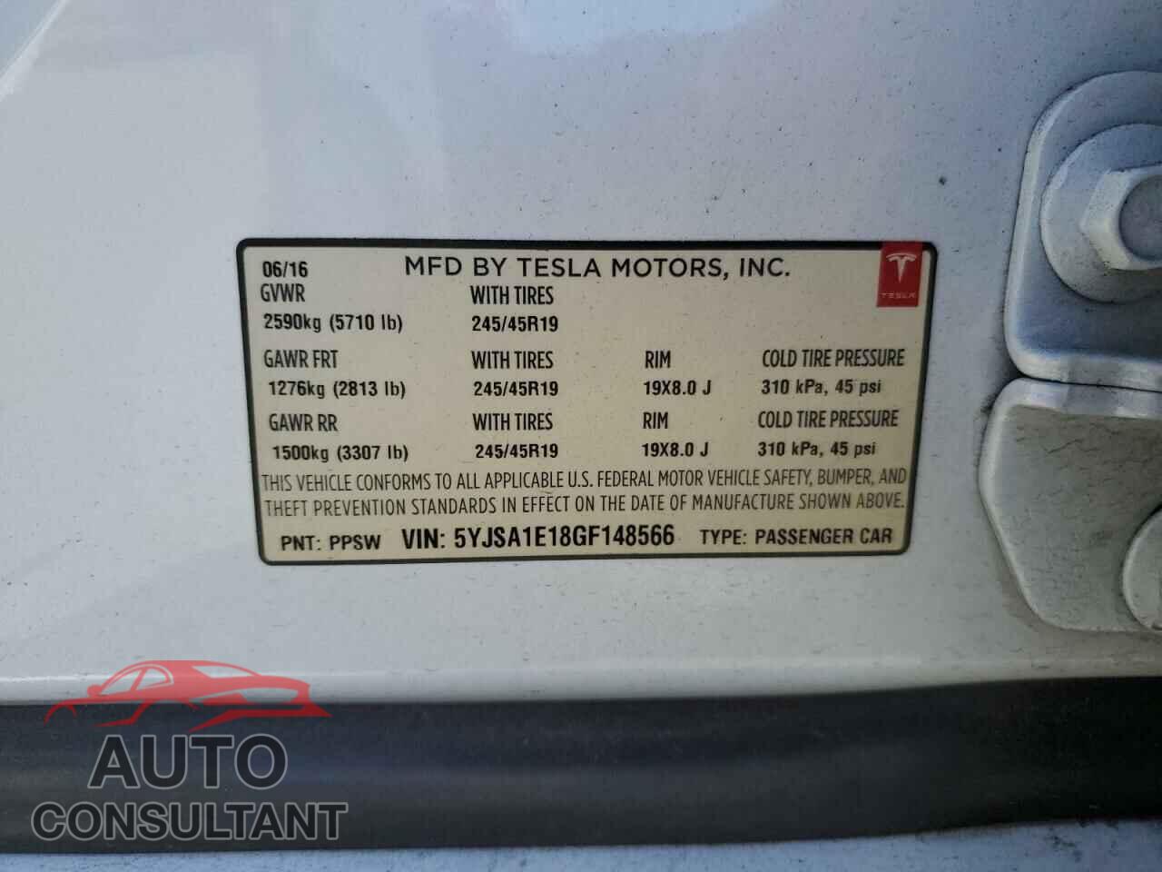 TESLA MODEL S 2016 - 5YJSA1E18GF148566