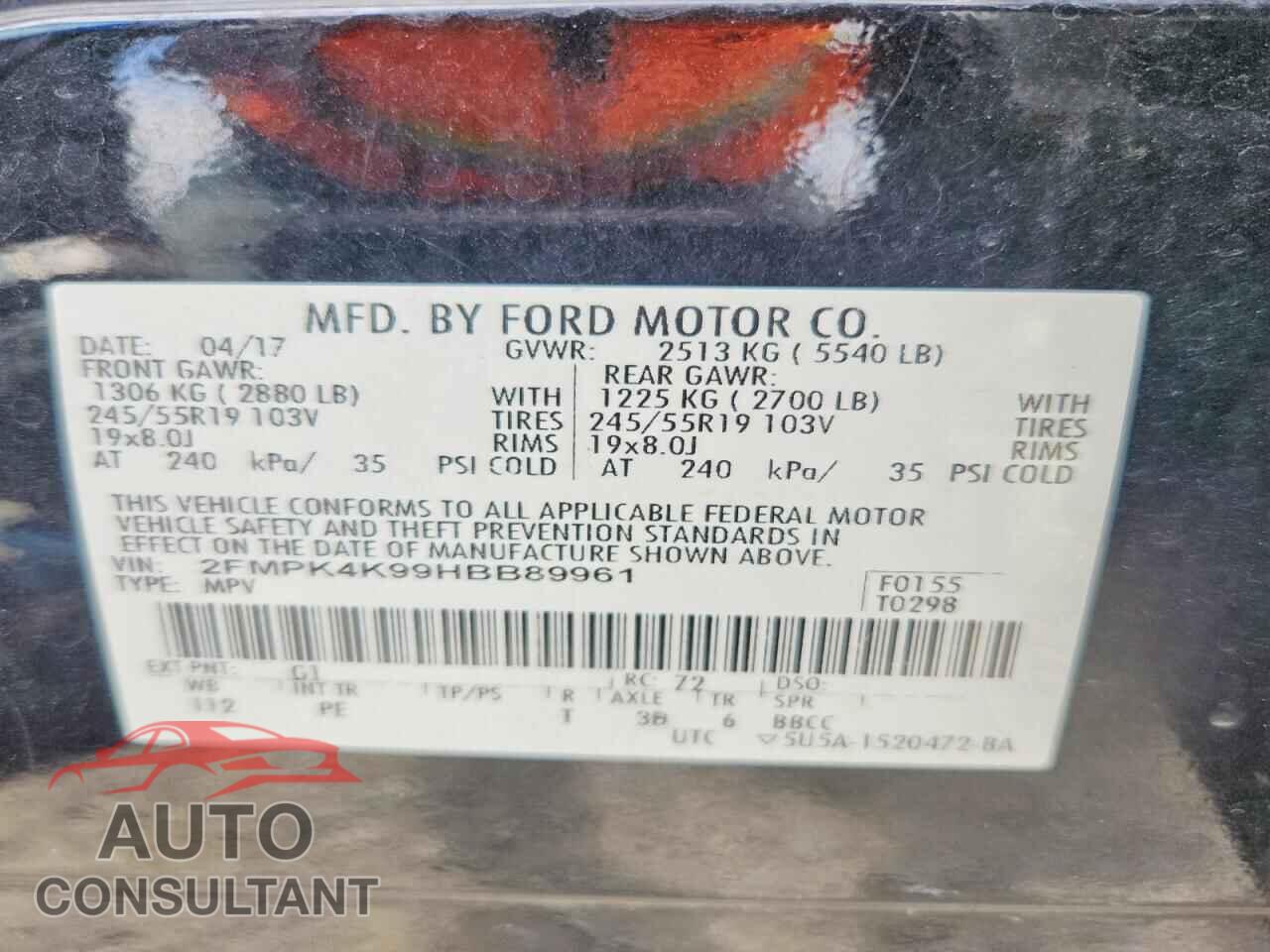 FORD EDGE 2017 - 2FMPK4K99HBB89961
