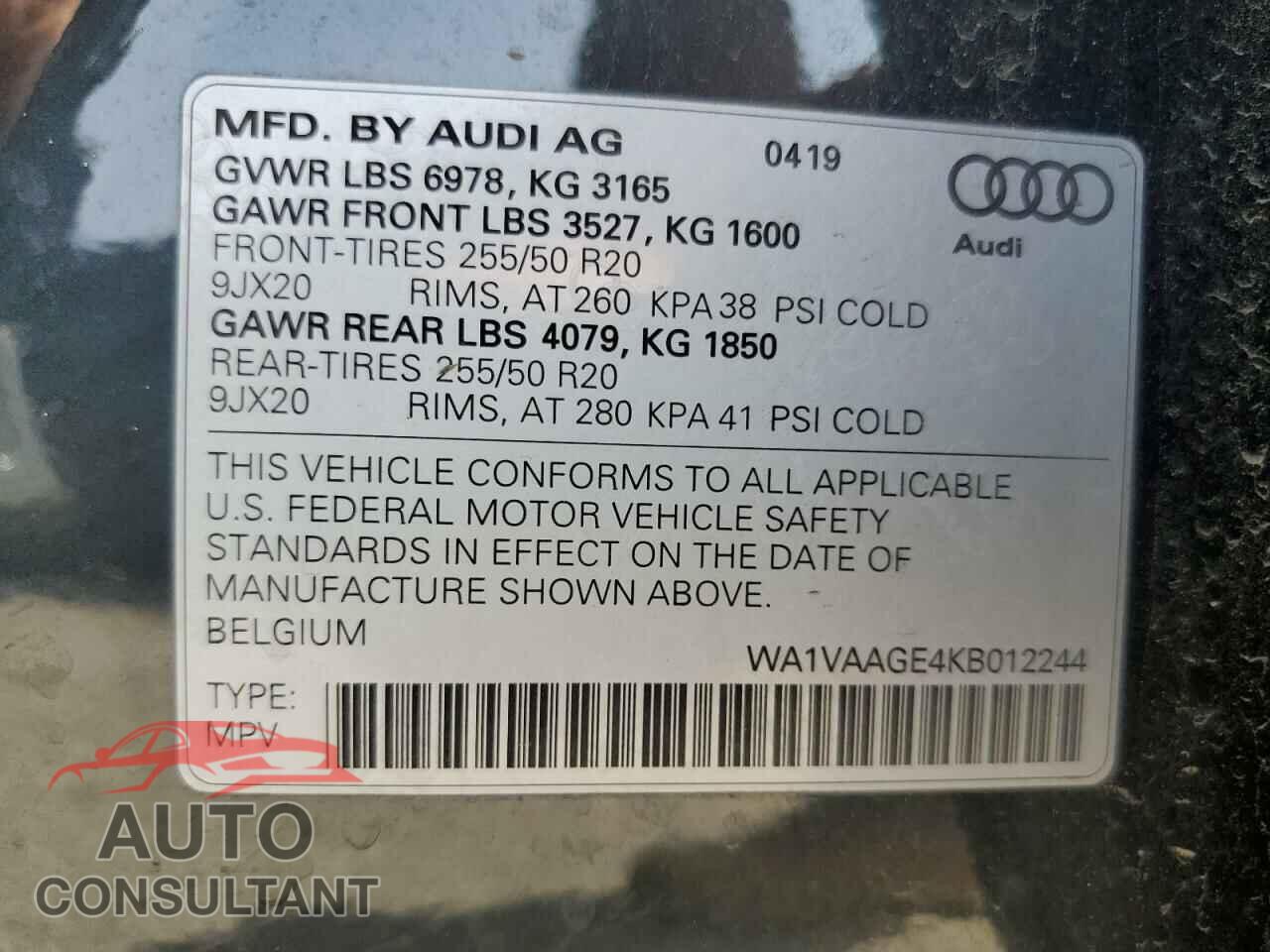 AUDI E-TRON 2019 - WA1VAAGE4KB012244