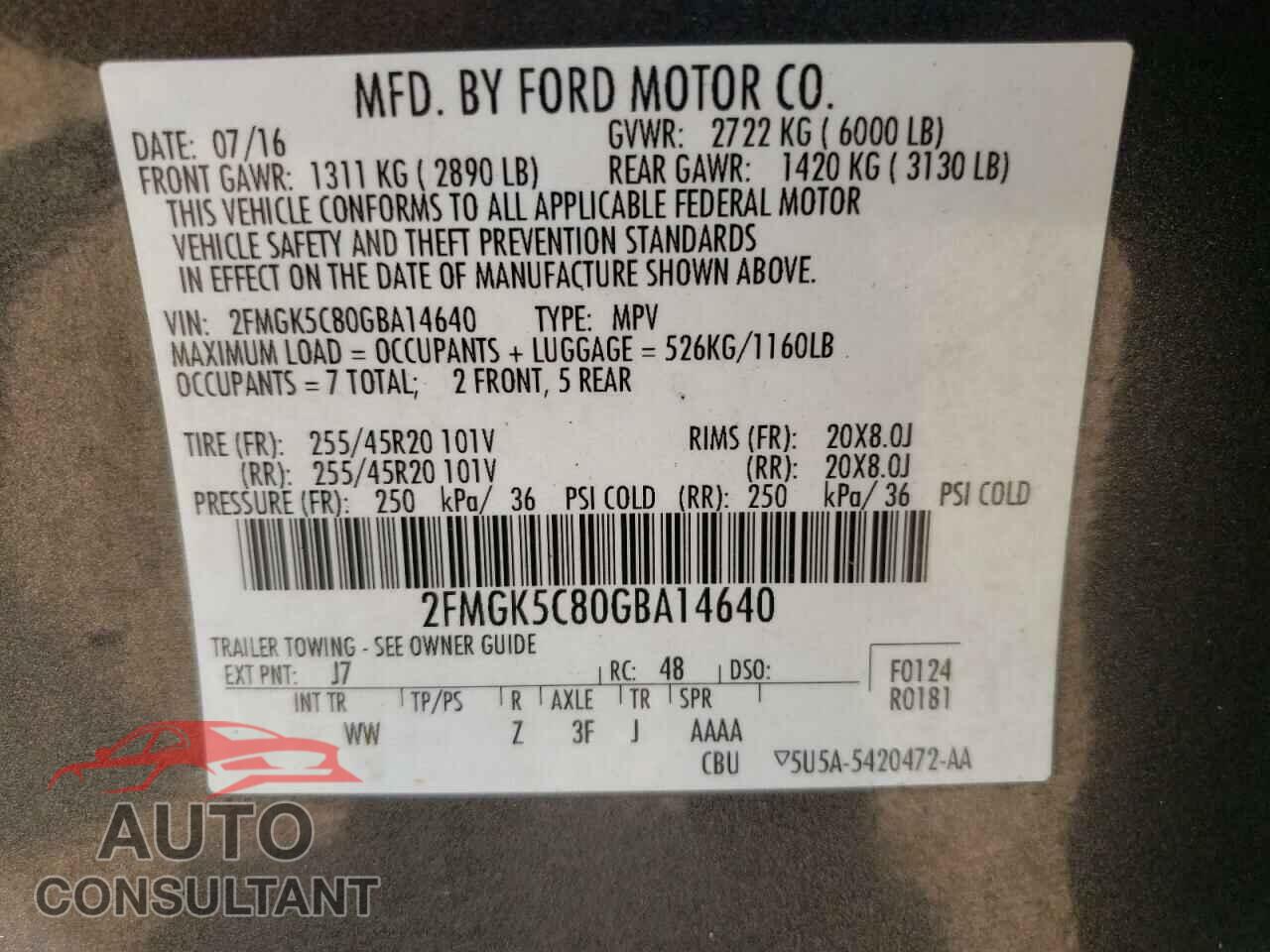 FORD FLEX 2016 - 2FMGK5C80GBA14640