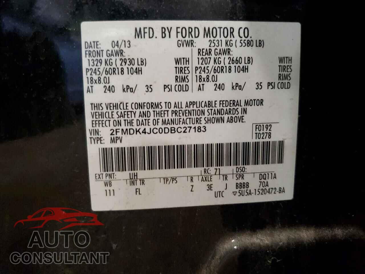 FORD EDGE 2013 - 2FMDK4JC0DBC27183