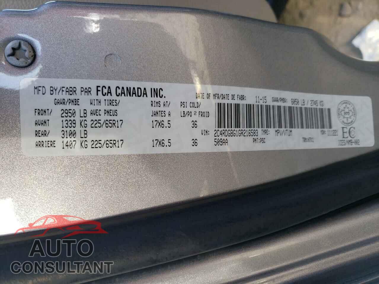 DODGE CARAVAN 2016 - 2C4RDGBG1GR216583